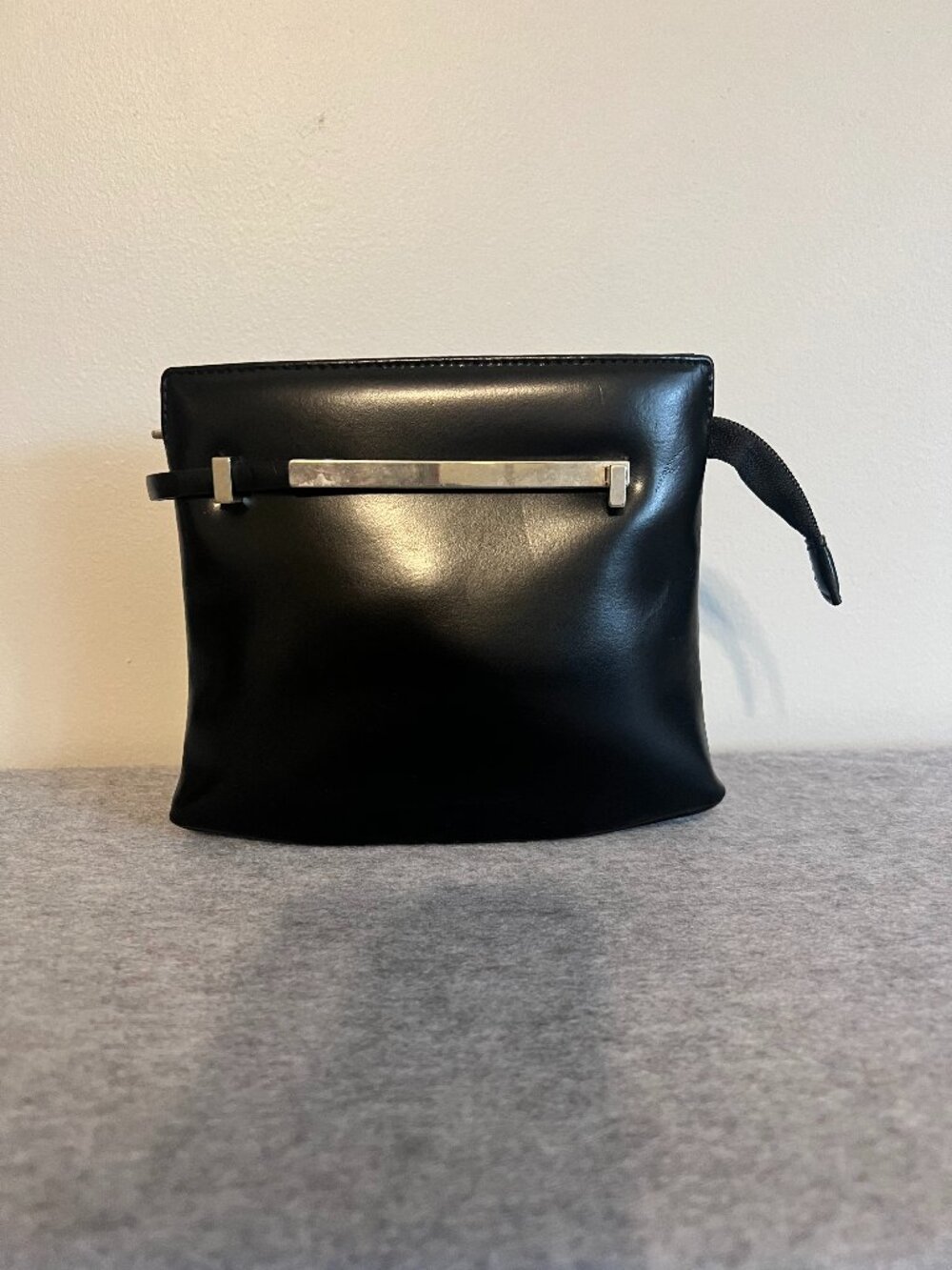 Lorella Pagano Black Shoulder Bag Minimalist Purse Silver Hardware